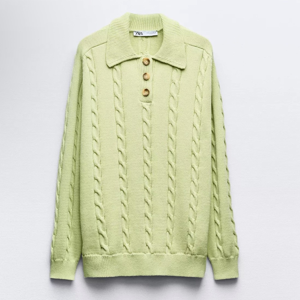 Zara Cable Knit Polo Sweater